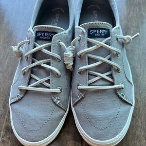 Sperry Gray and White Sneakers with Canvas Texture